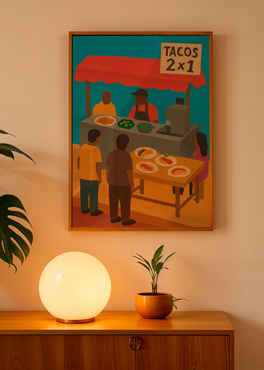 Cuadro de cocina con puesto de tacos ilustrado – Product1