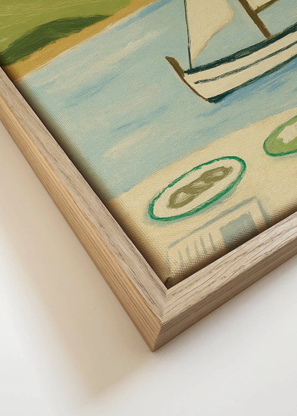 Cuadro de paisaje con vela en lago – Canvas detail