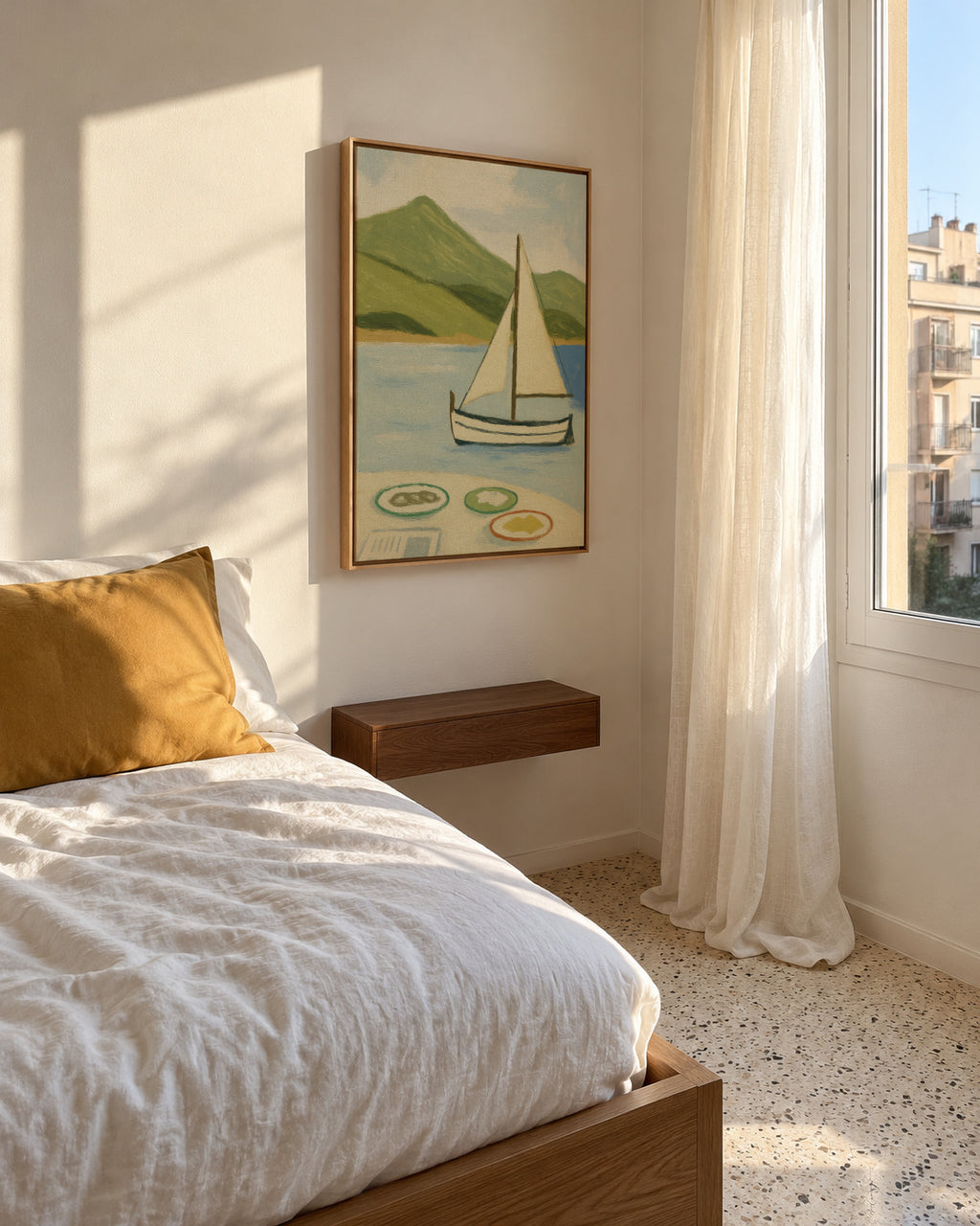 Lakeside Sailing - Framed canvas in an interior
