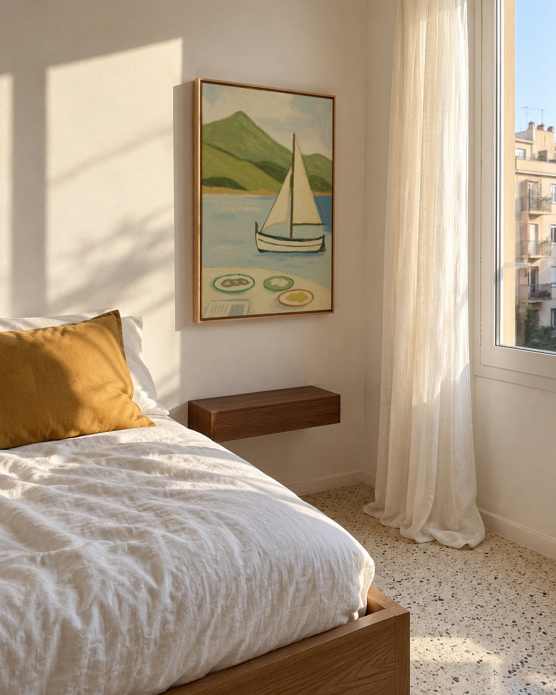 Lakeside Sailing - Framed canvas in an interior