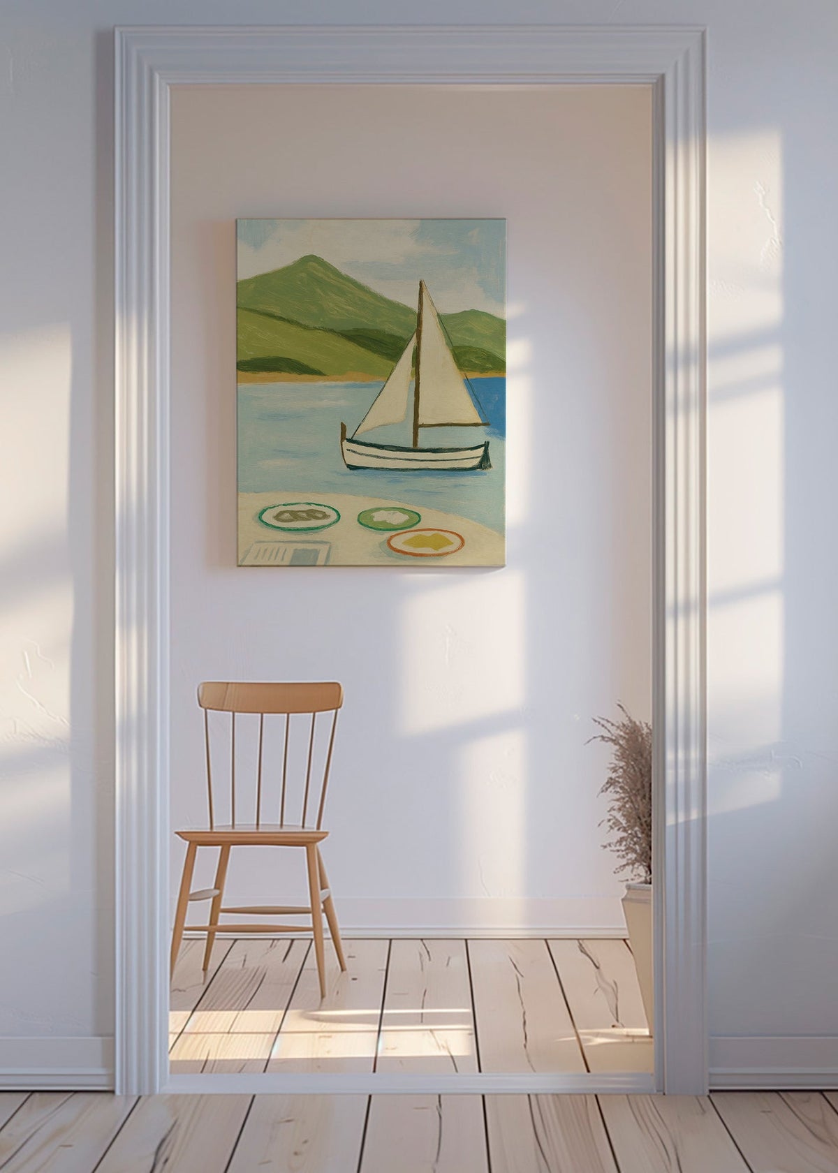 Cuadro de paisaje con vela en lago – Canvas