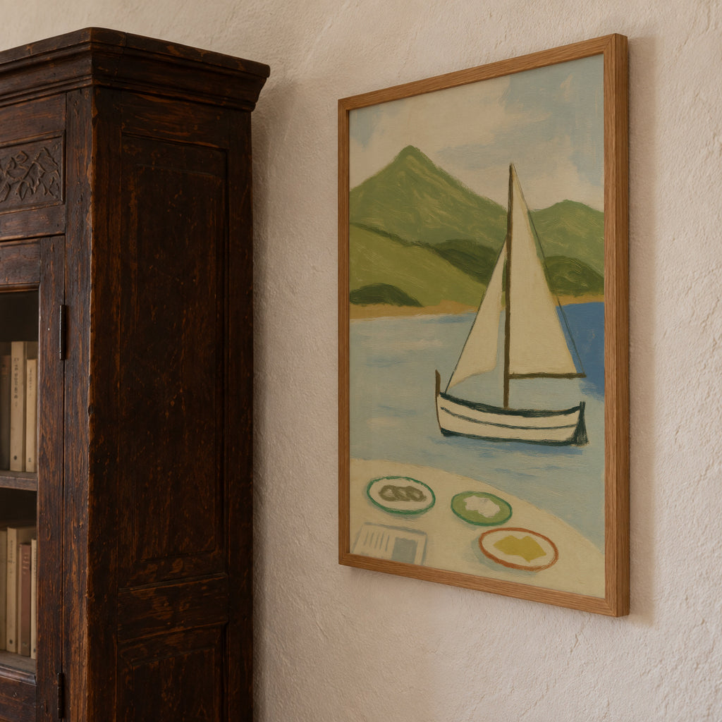 Lakeside Sailing - Framed poster detail