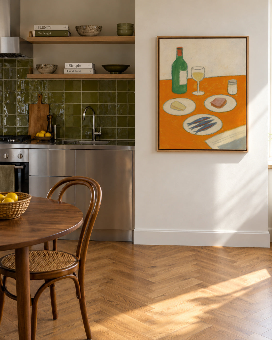Still Life with Sardines - Framed canvas in an interior