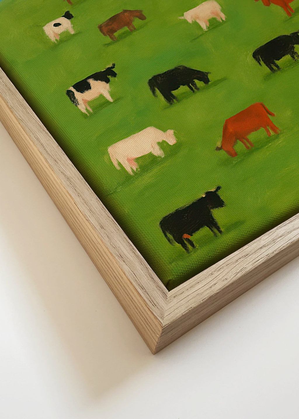 Cuadro de vacas pastando en pradera verde – Canvas detail