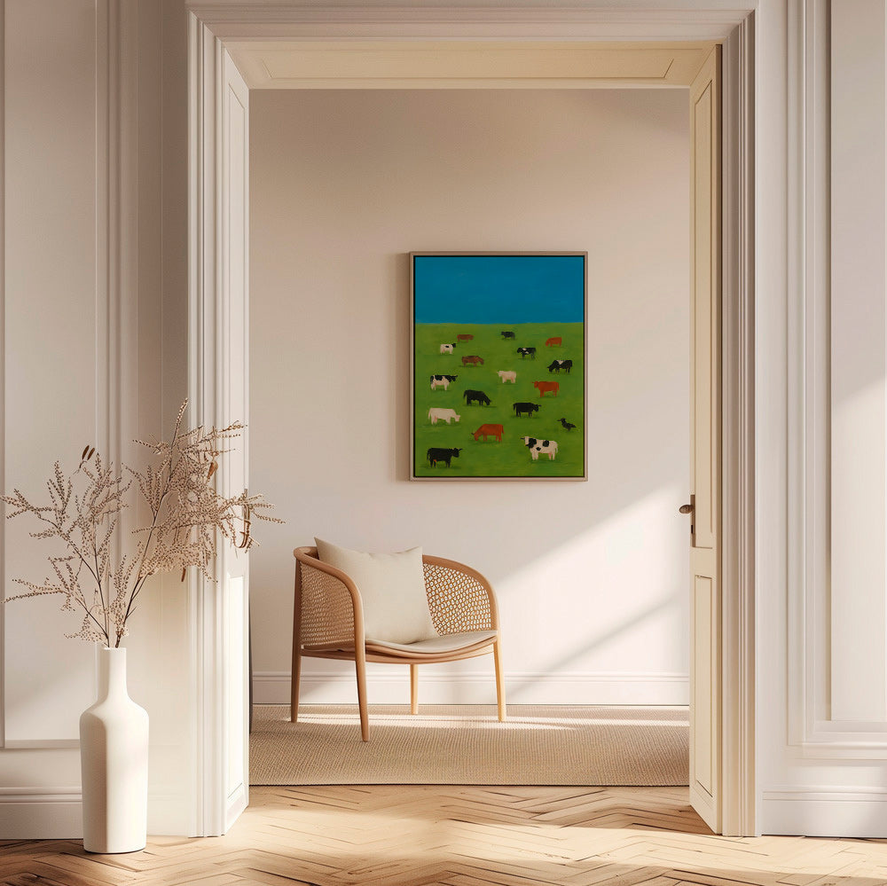 Cuadro de vacas pastando en pradera verde – Canvas2