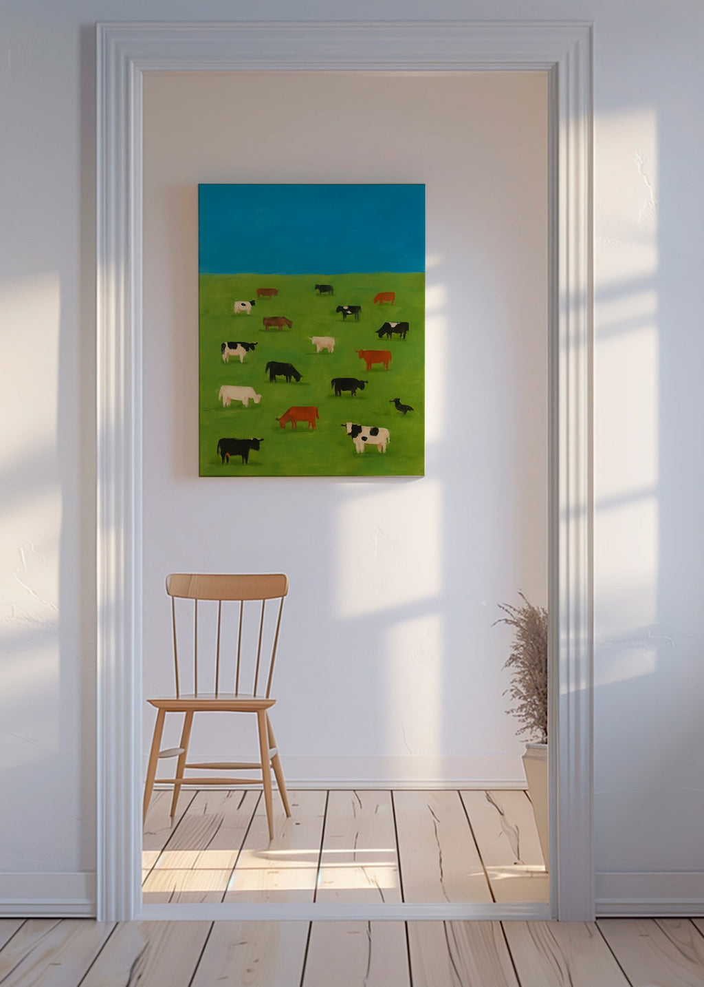 Cuadro de vacas pastando en pradera verde – Canvas