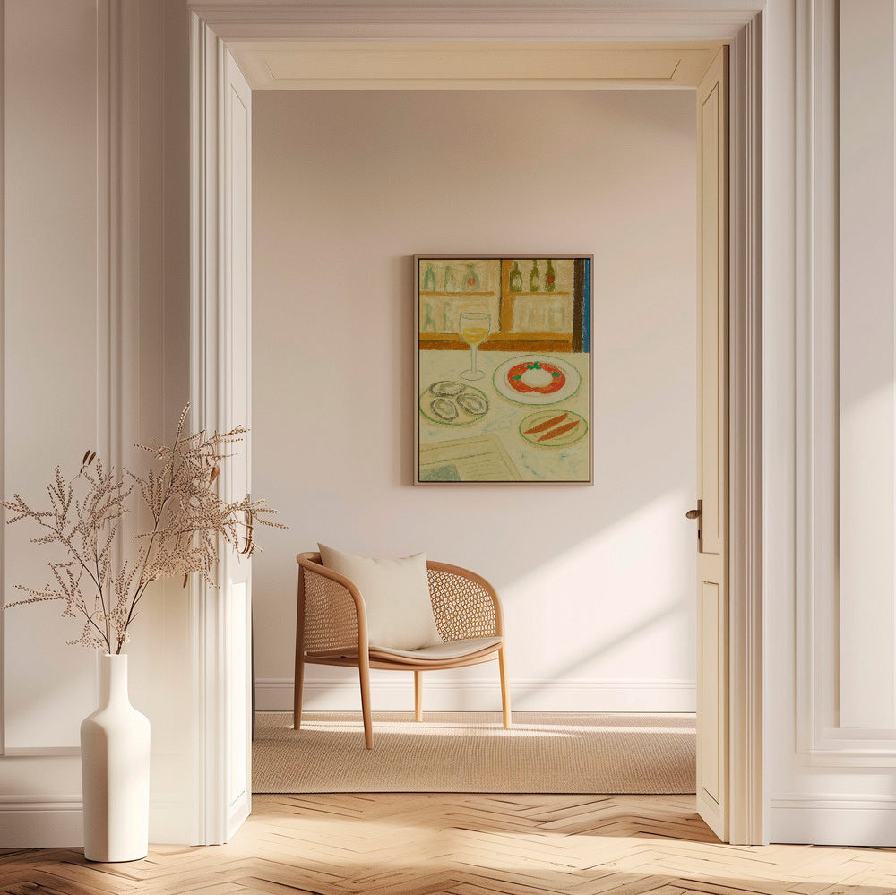 Cuadro de cocina: burrata y ostras en estilo pastel – Canvas2