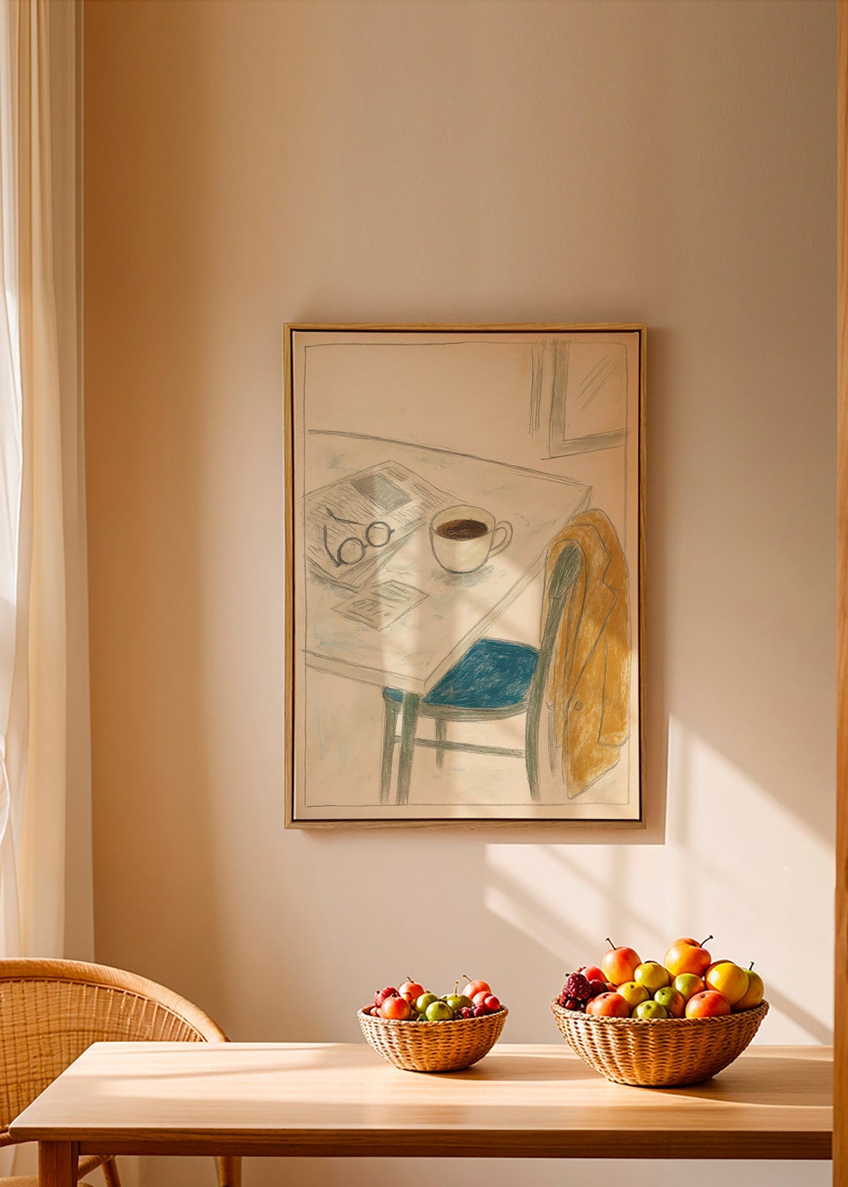 Cuadro de cocina con taza y abrigo informal – Canvas1