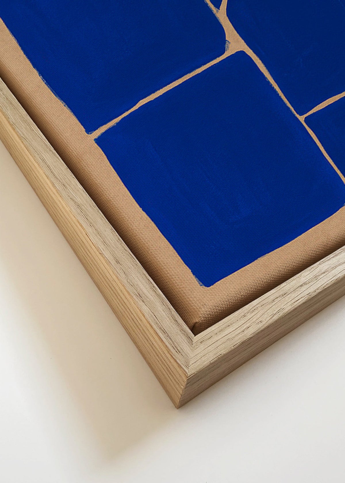 Cuadro geométrico azul con bloques fragmentados – Canvas detail