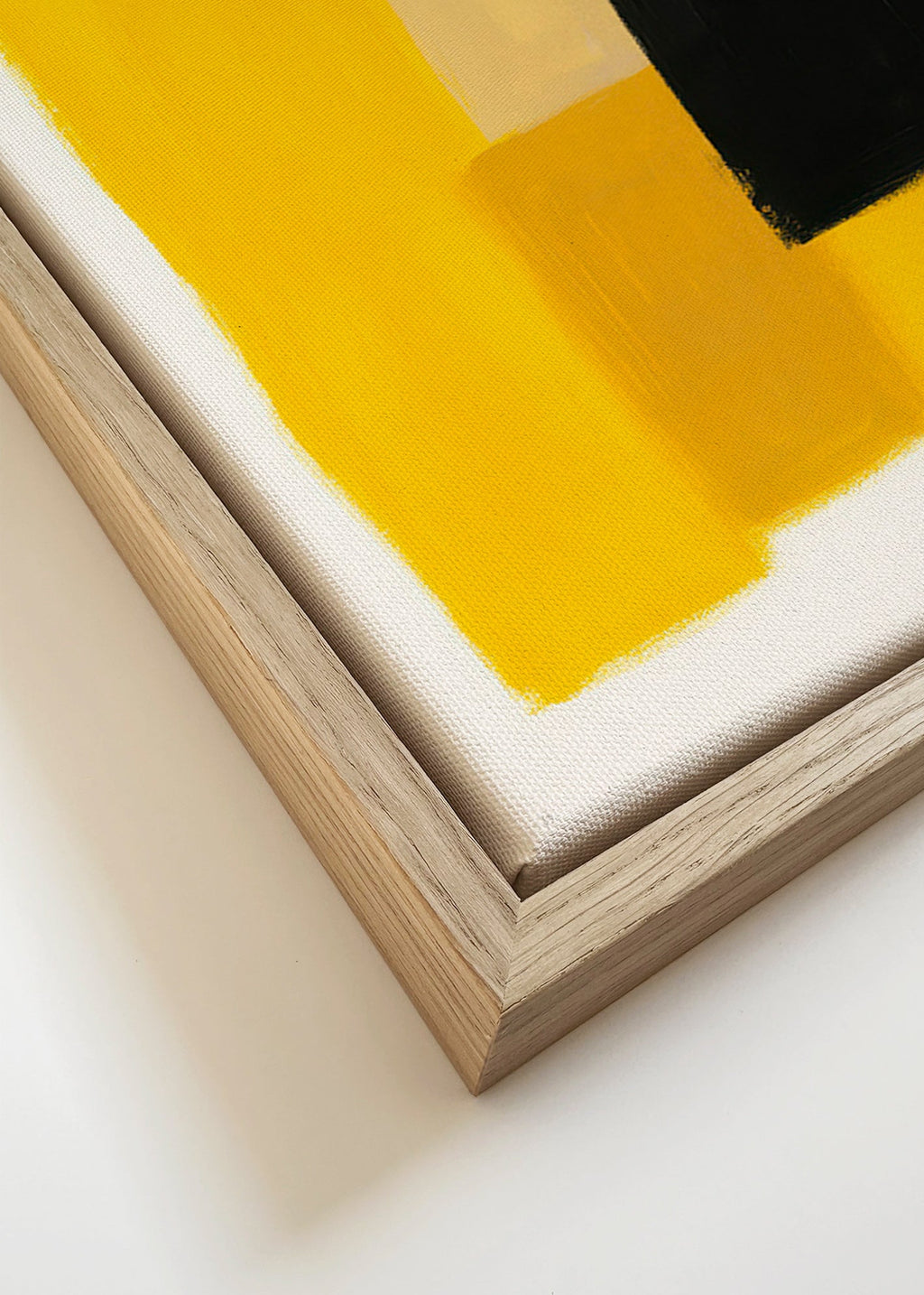 Cuadro abstracto amarillo y negro con bloques gestuales – Canvas detail