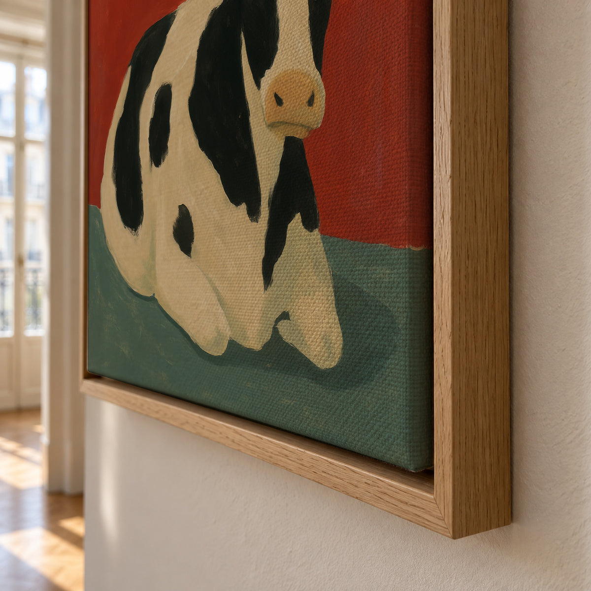 Resting Bovine - Framed canvas detail