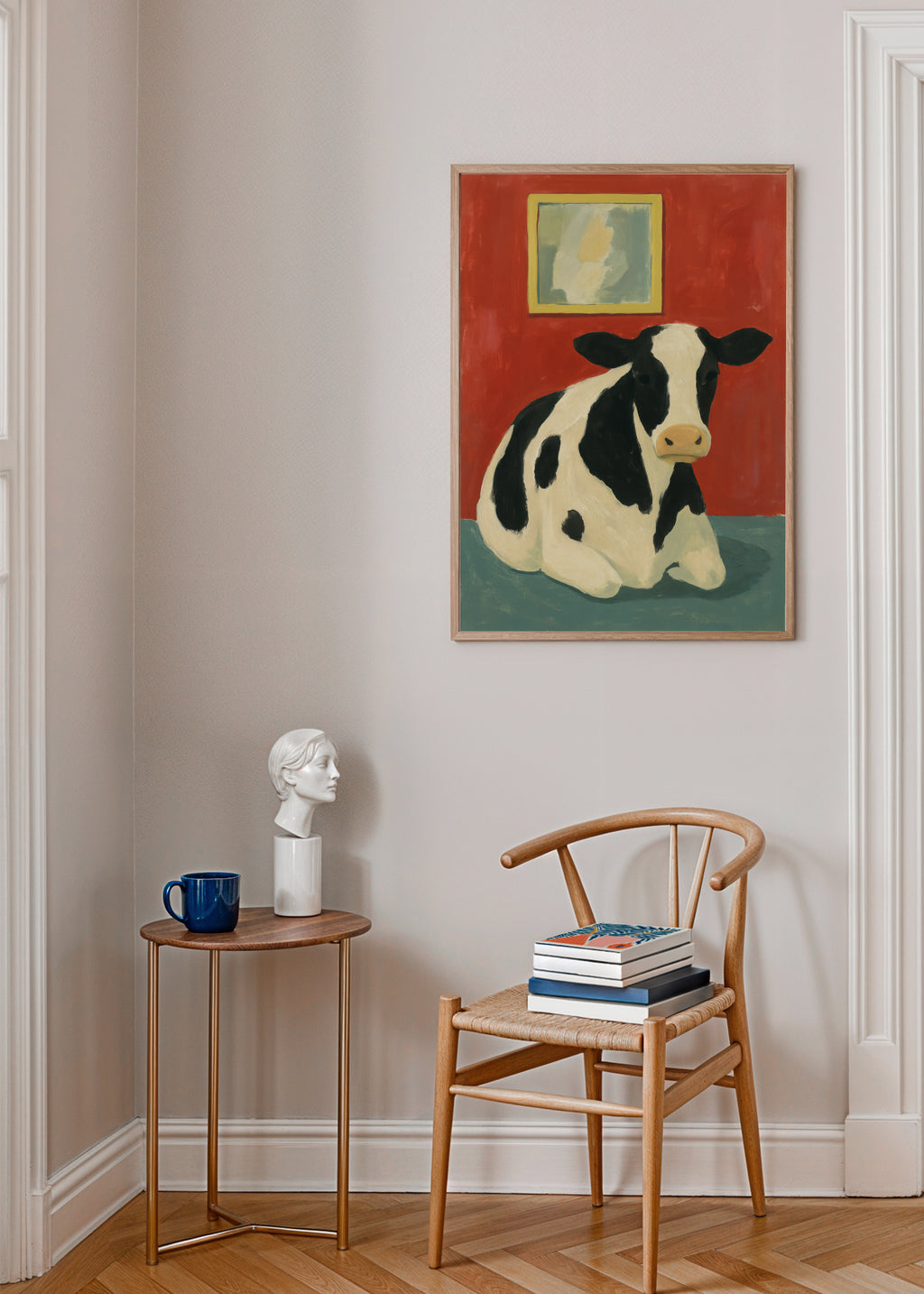 Resting Bovine - Framed poster in an interior