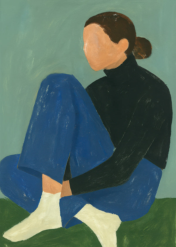 Ilustración de figura sentada minimalista