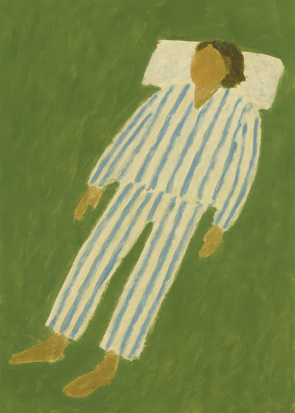 Ilustración de figura tumbada en pijama a rayas