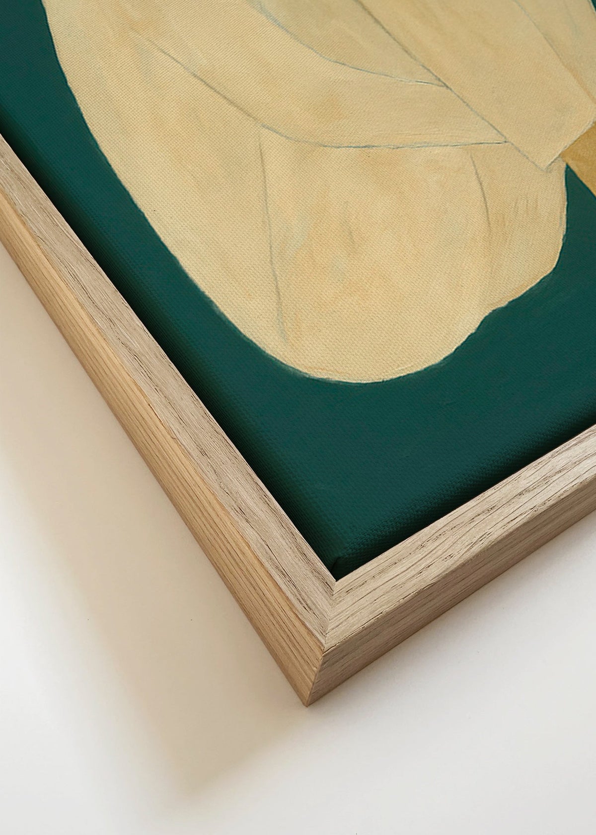 Cuadro minimalista de figura sentada sobre fondo verde – Canvas detail