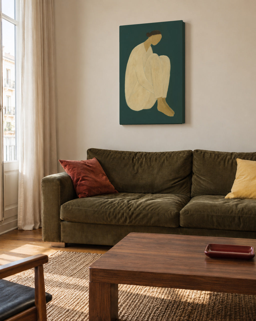 Golden Contemplation - Unframed canvas in an interior