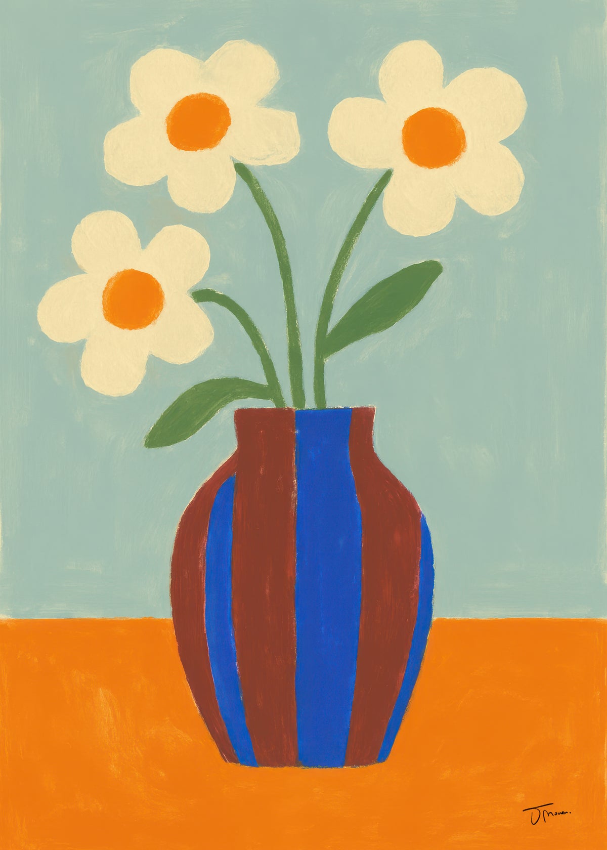 Blue Striped Vase - Unframed art print
