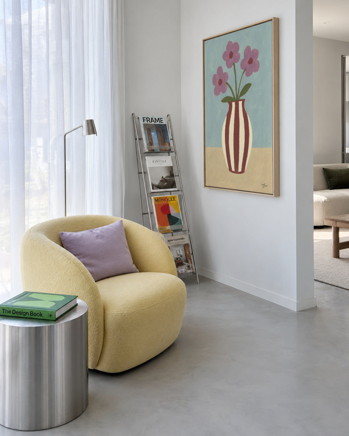Burgundy Lines - Framed canvas in an interior