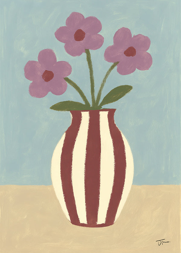 Lámina botánica de jarrón y flores