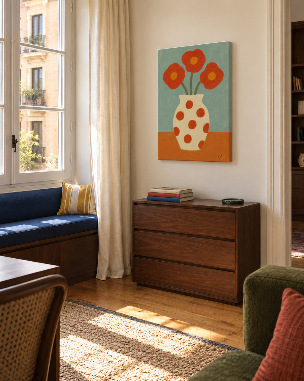 Red Polka Dots - Unframed canvas in an interior