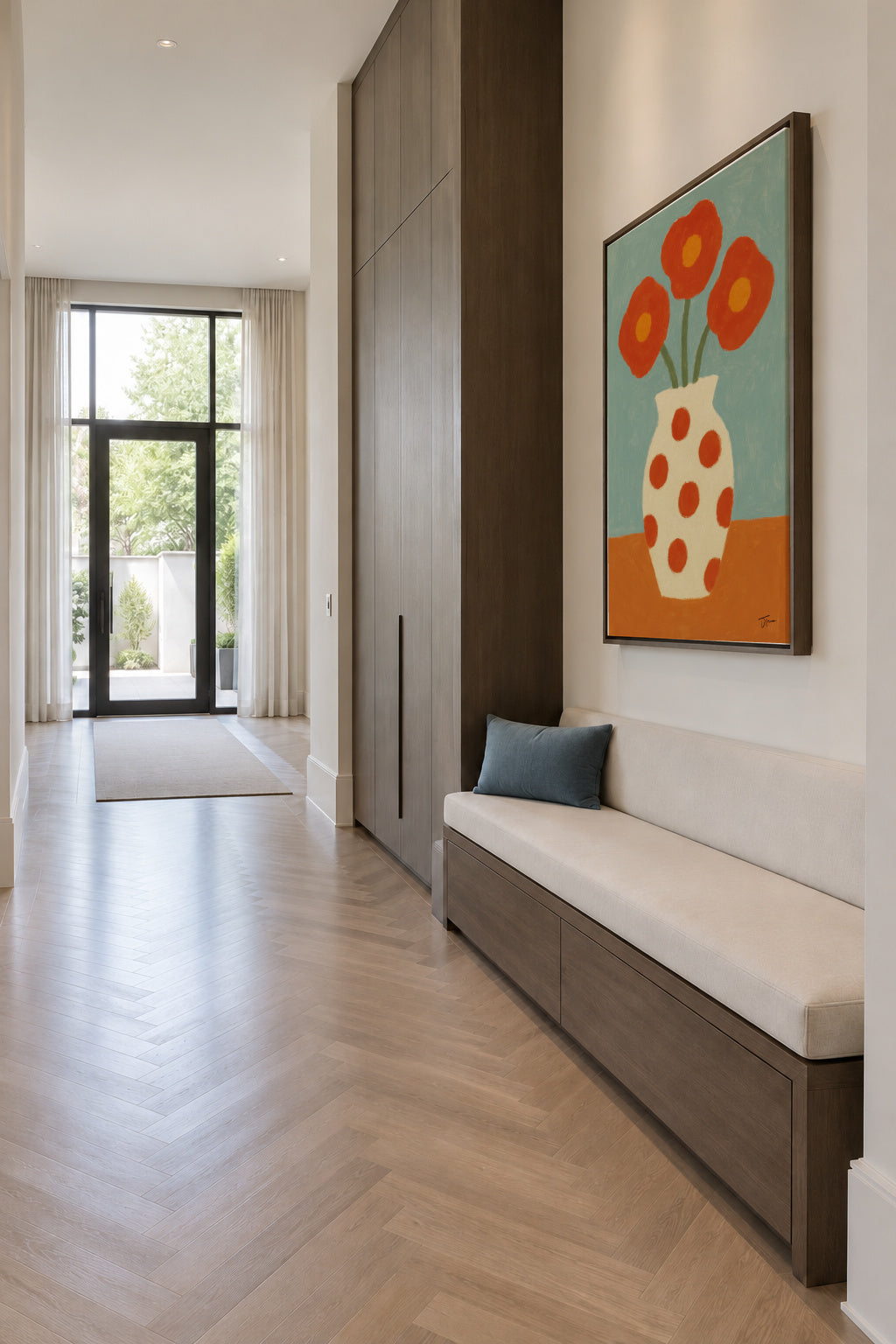 Red Polka Dots - Framed canvas in an interior