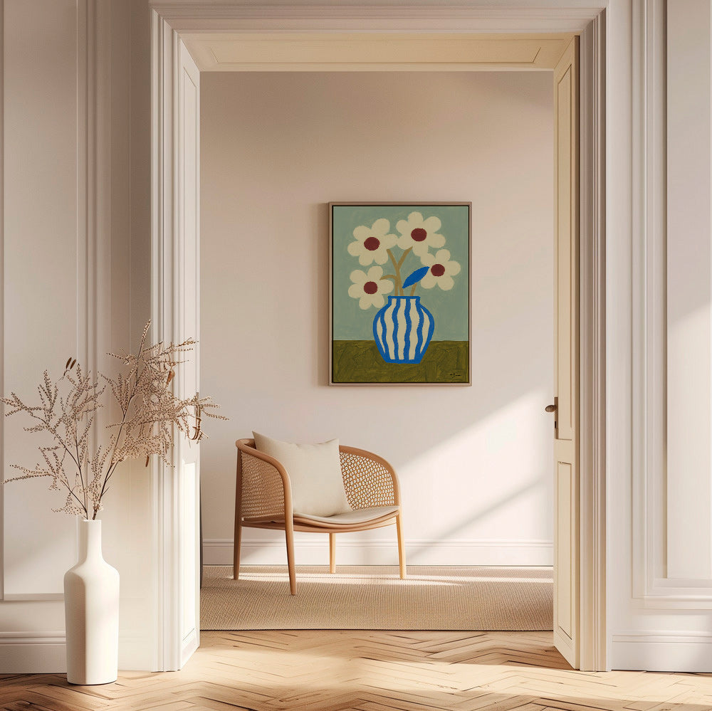Lámina botánica jarrón azul con flores estilizadas – Canvas2