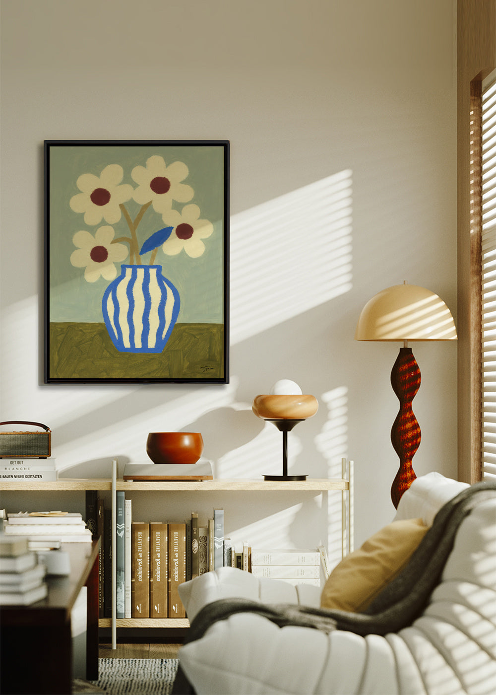 Blue Waves Vase - Framed canvas in an interior