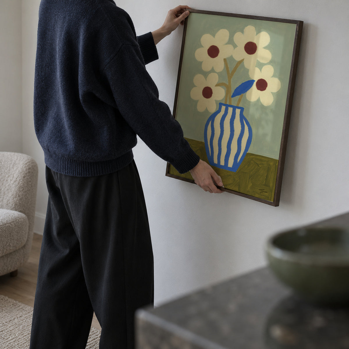 Blue Waves Vase - Framed poster in an interior