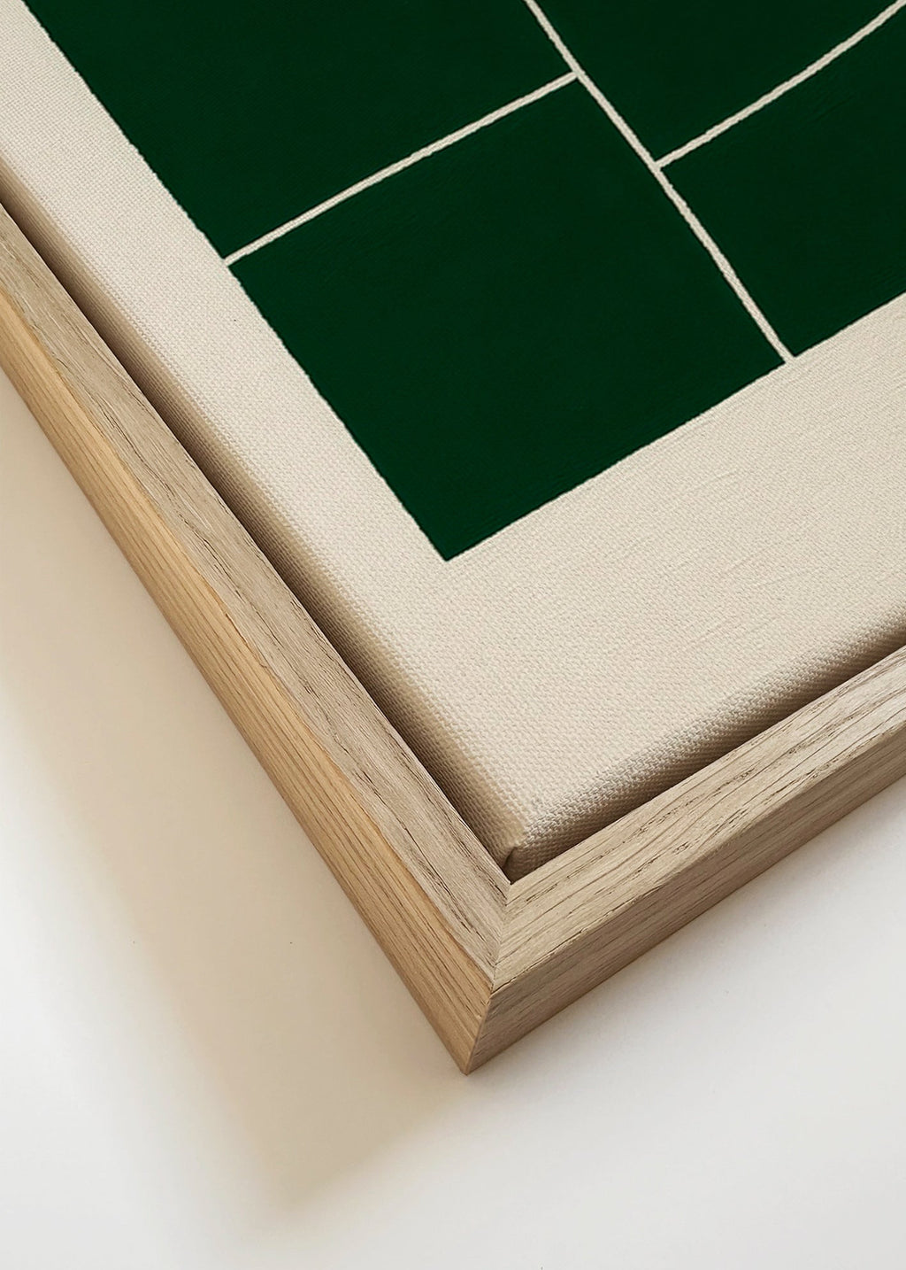 Cuadro abstracto con bloques verdes – Canvas detail