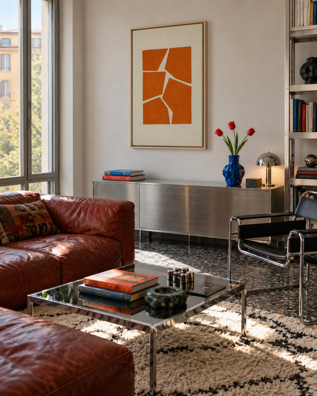 Terracotta Fragments - Framed canvas in an interior