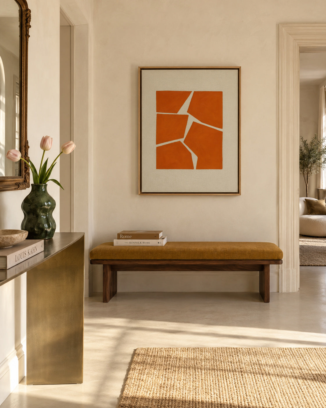 Terracotta Fragments - Framed canvas in an interior