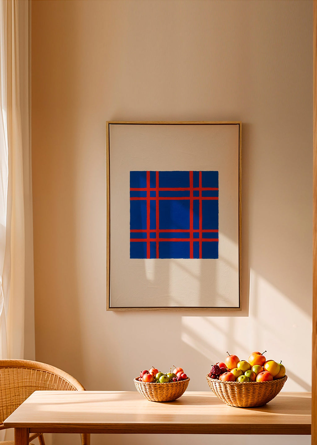 Cuadro geométrico azul con trama roja – Canvas1