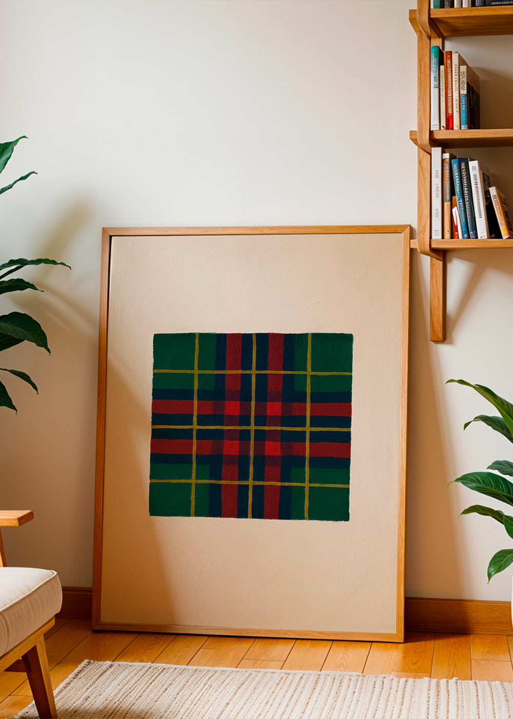 Cuadro geométrico con trama tartán pintada a mano – Product2
