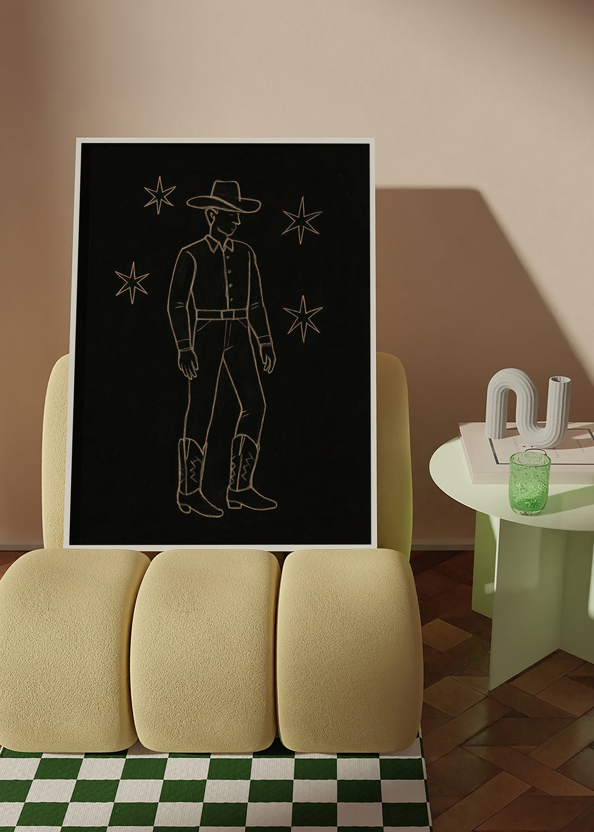 Ilustración vaquero en línea dorada – Product2