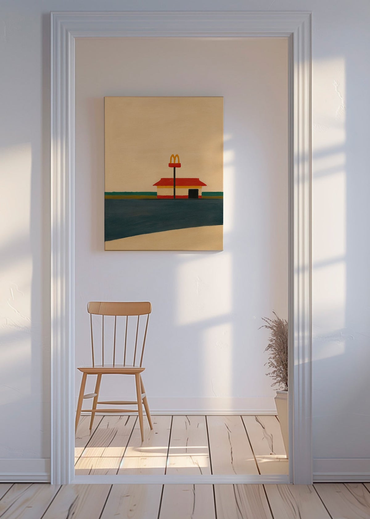 Cuadro de cocina minimalista con restaurante y arco dorado – Canvas