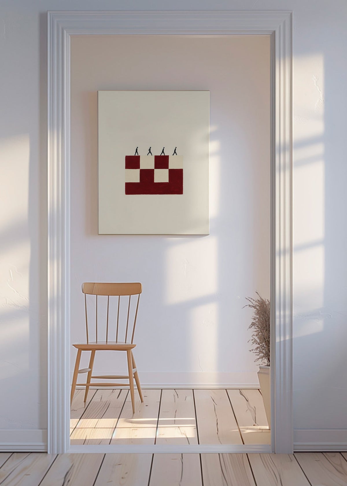 Cuadro geométrico con figuras caminando – Canvas