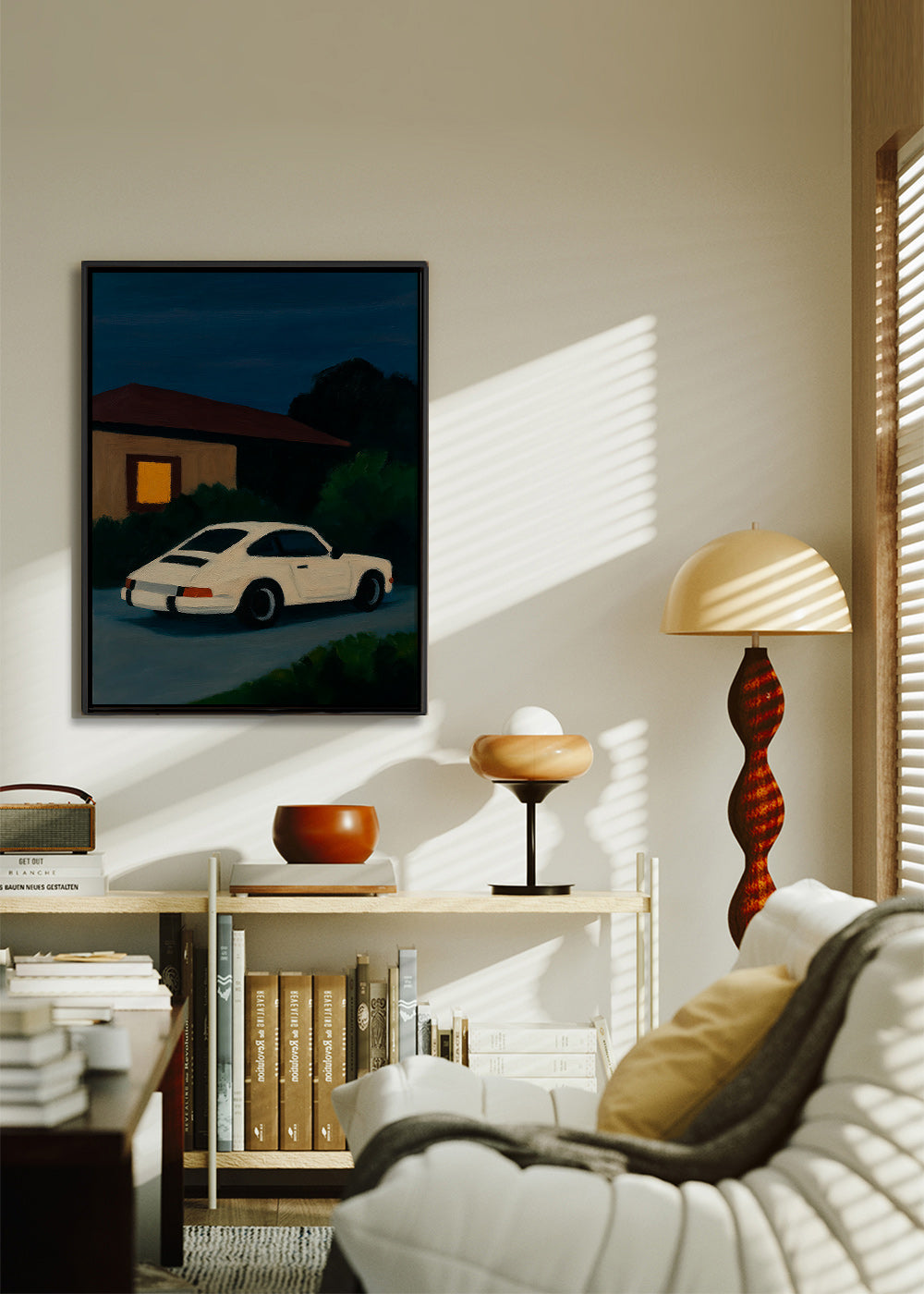Cuadro vintage con coche clásico en noche serena – Canvas2