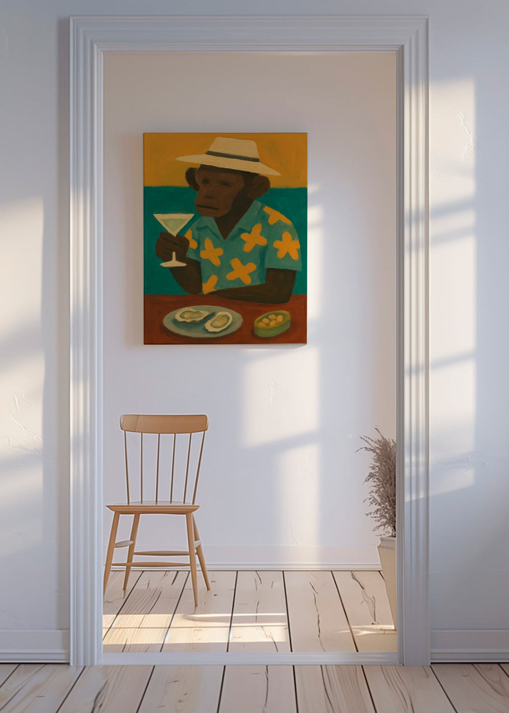 Cuadro de cocina con mono y cóctel – Canvas
