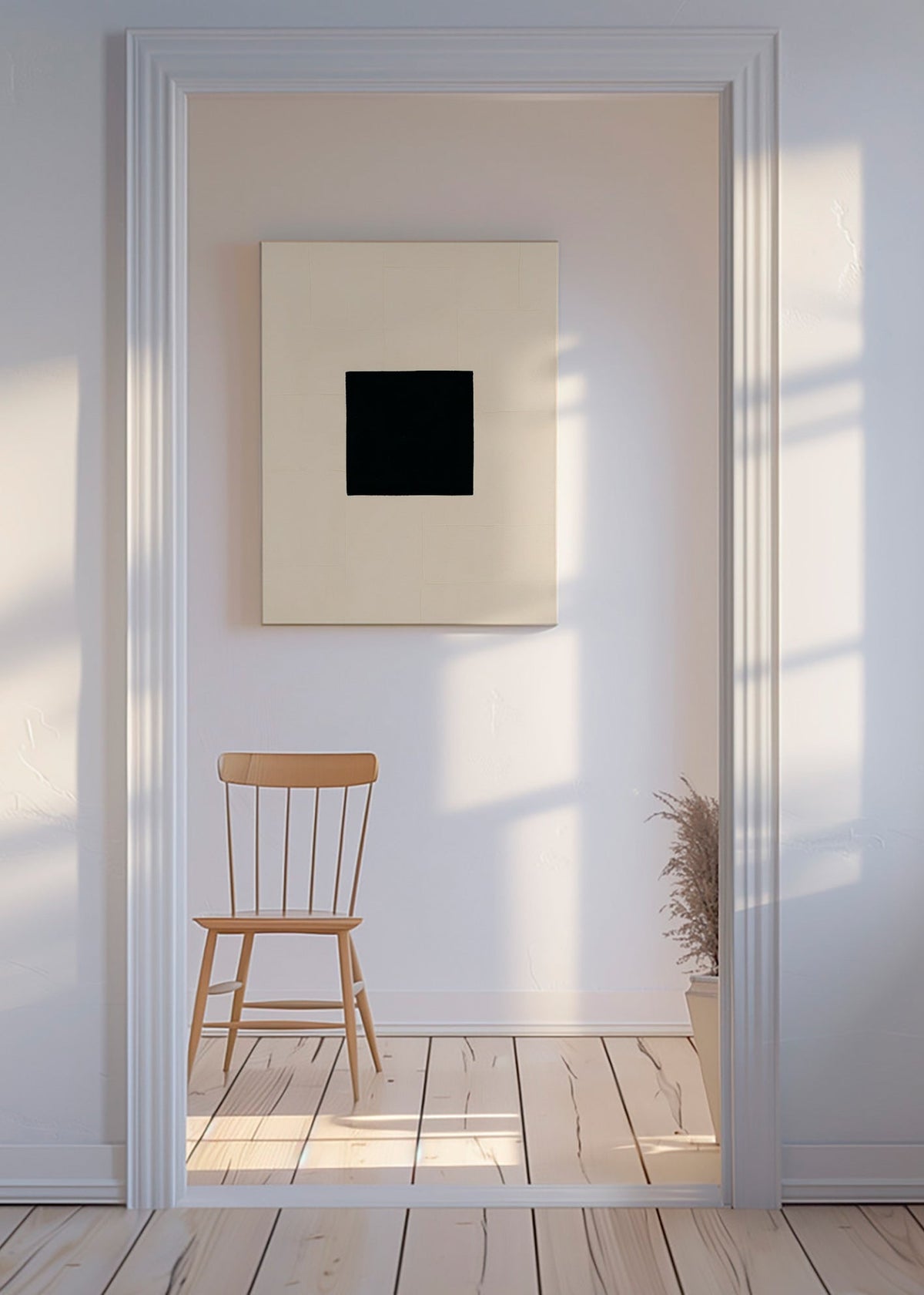 Cuadro abstracto: cuadrado negro sobre crema – Canvas
