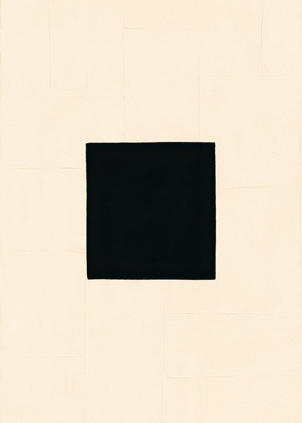 Cuadro abstracto: cuadrado negro sobre crema