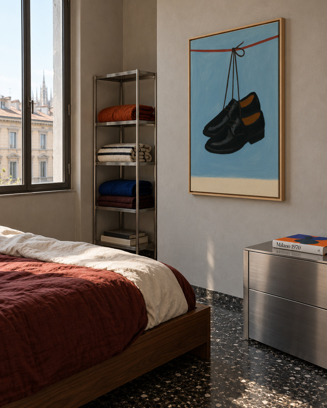Hanging Shoes - Framed canvas in an interior