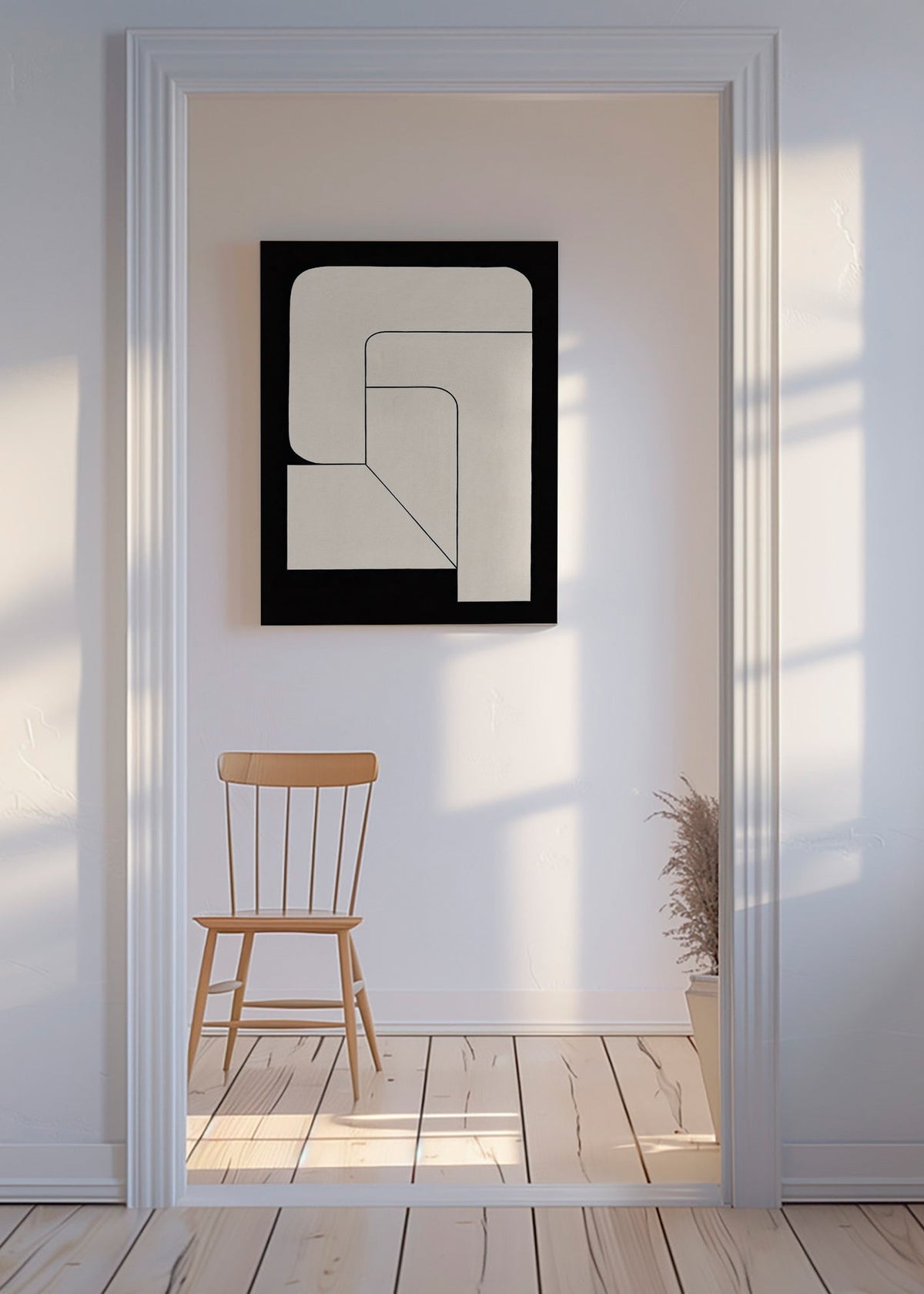 Cuadro geométrico minimalista crema y negro – Canvas