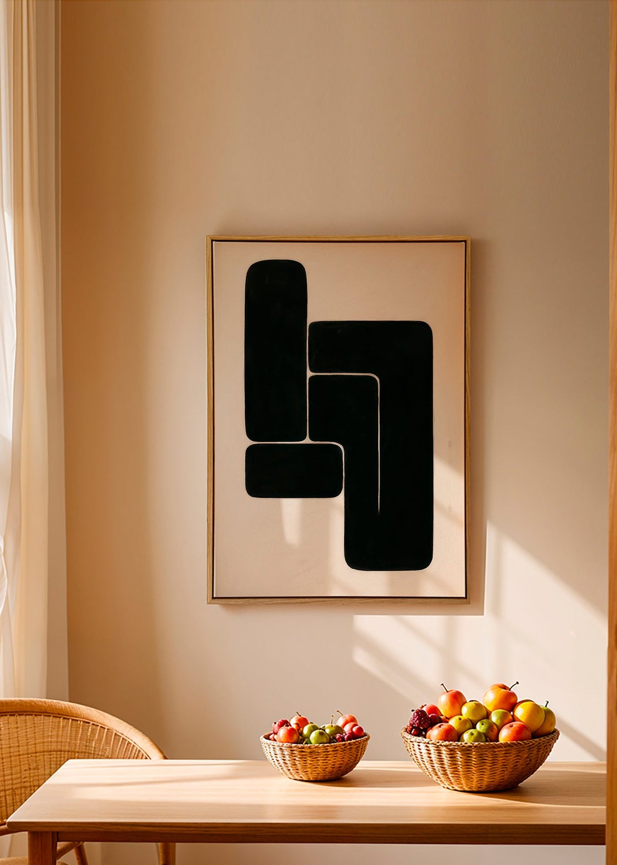Cuadro geométrico en formas negras y fondo crema – Canvas2