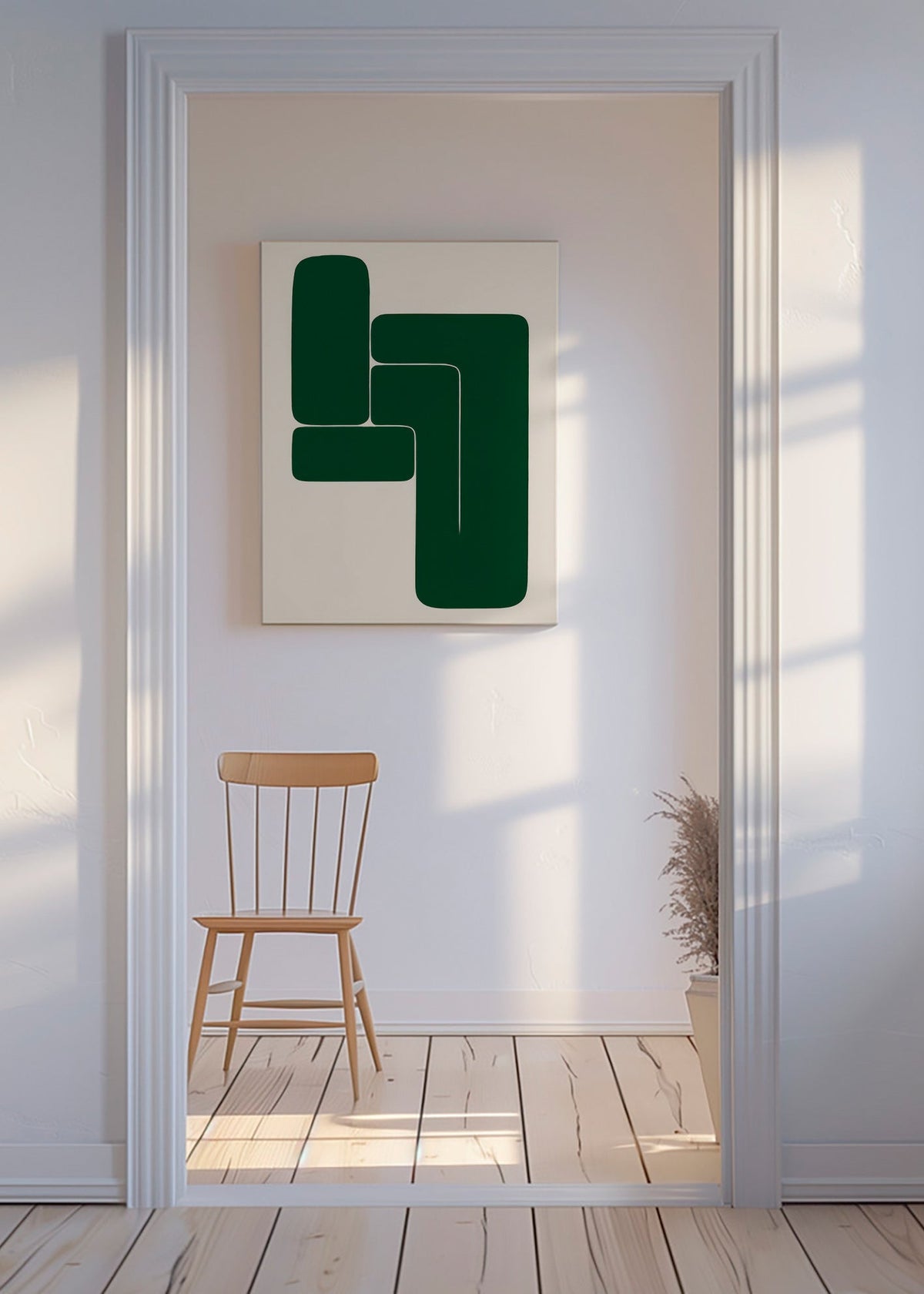 Cuadro geométrico verde con formas en L – Canvas