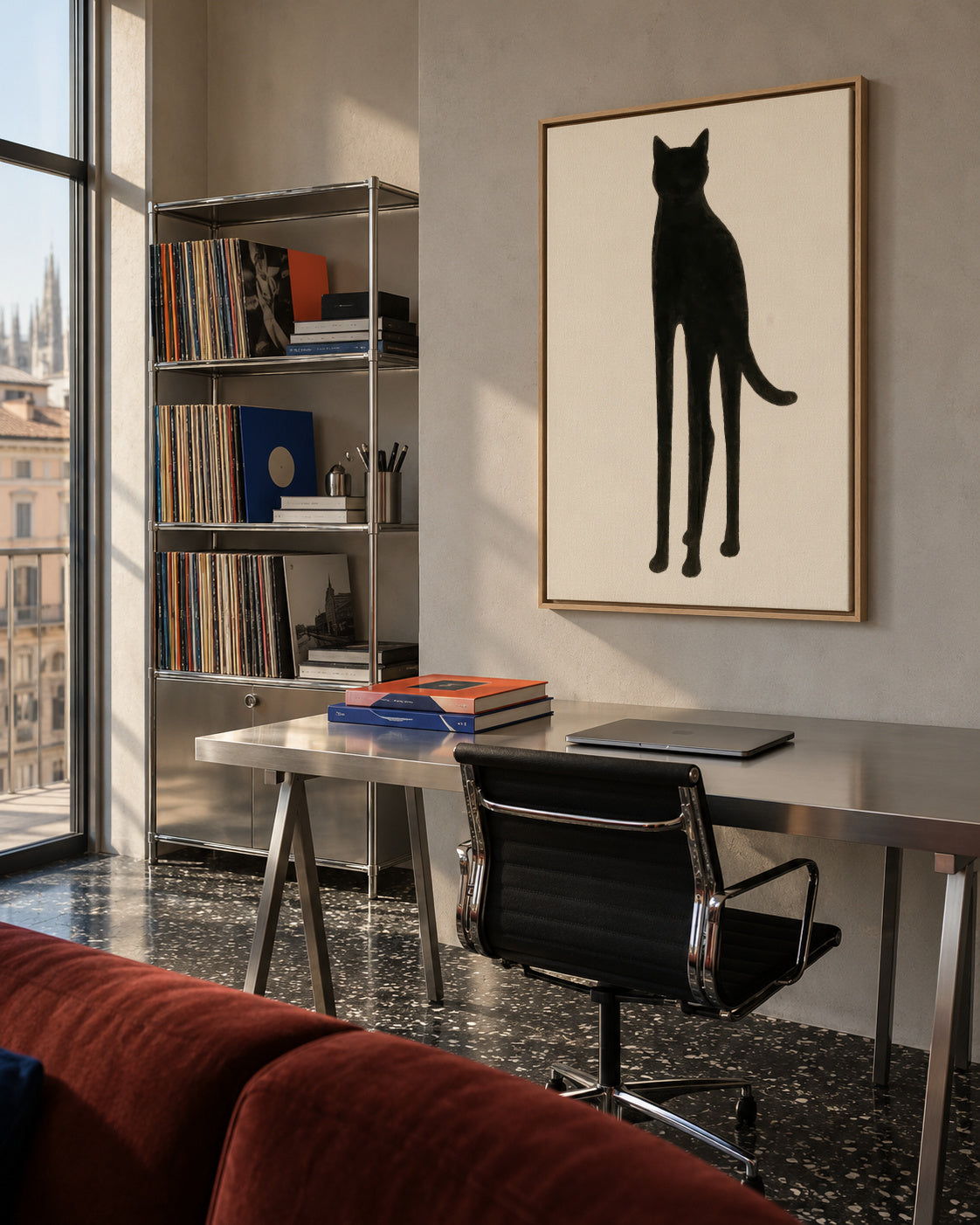 Slender Feline - Framed canvas in an interior