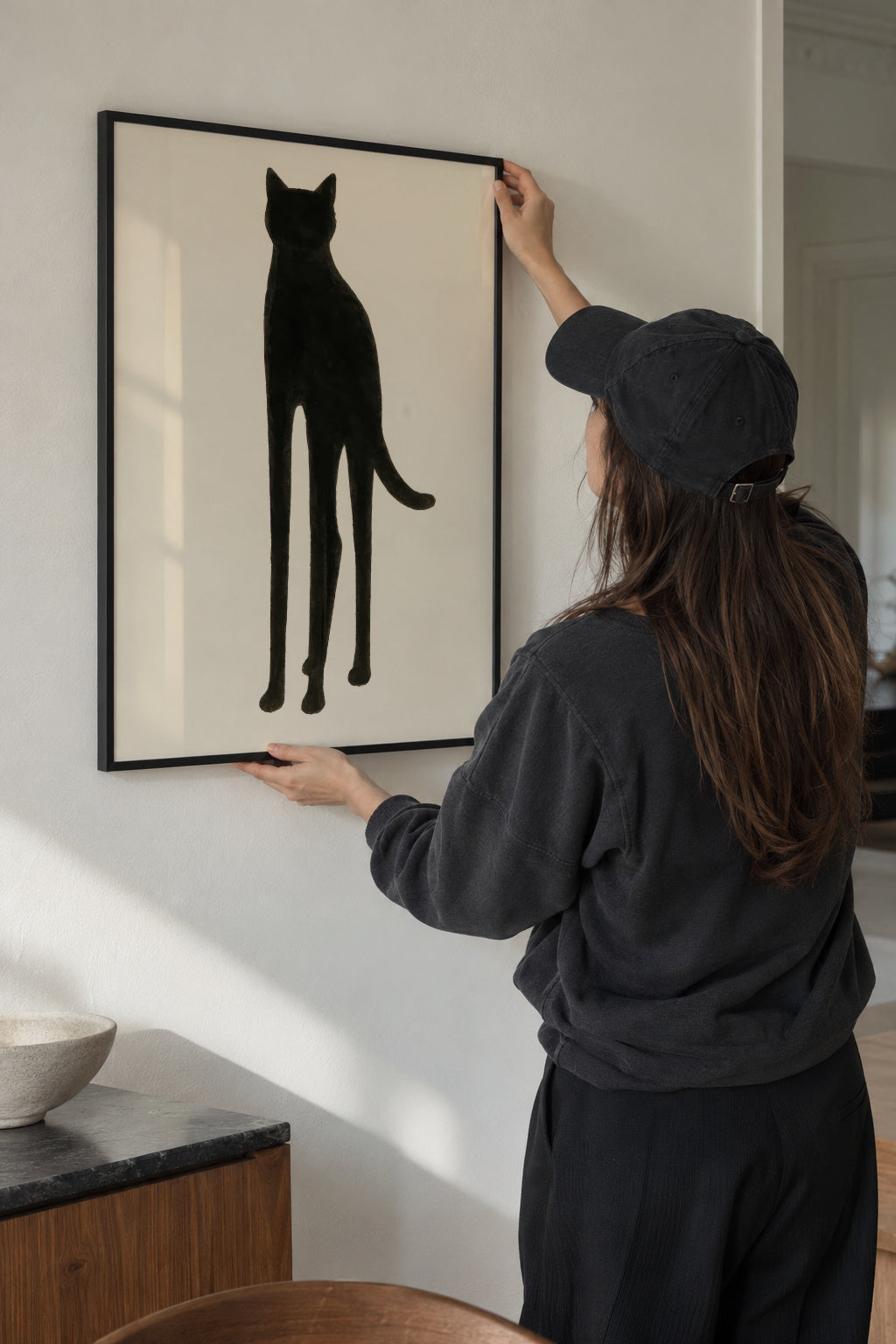 Slender Feline - Framed poster in an interior