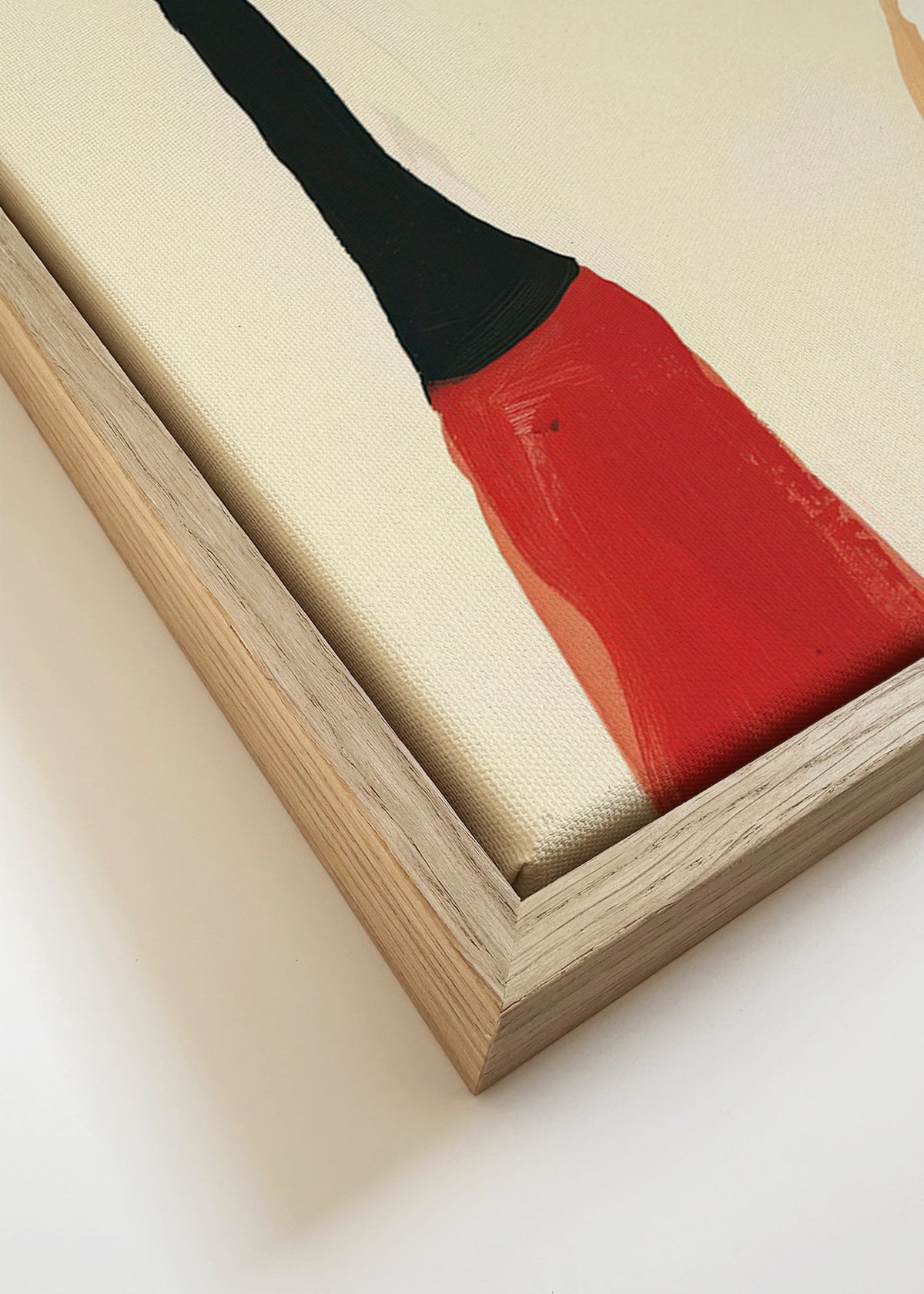 Cuadro abstracto de figuras alargadas en rojo y negro – Canvas detail