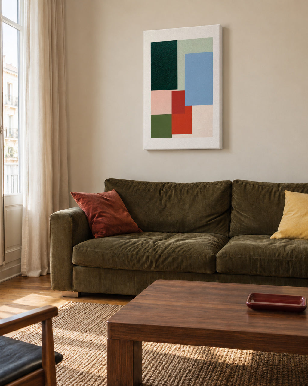 Pastel Construction III - Unframed canvas in an interior