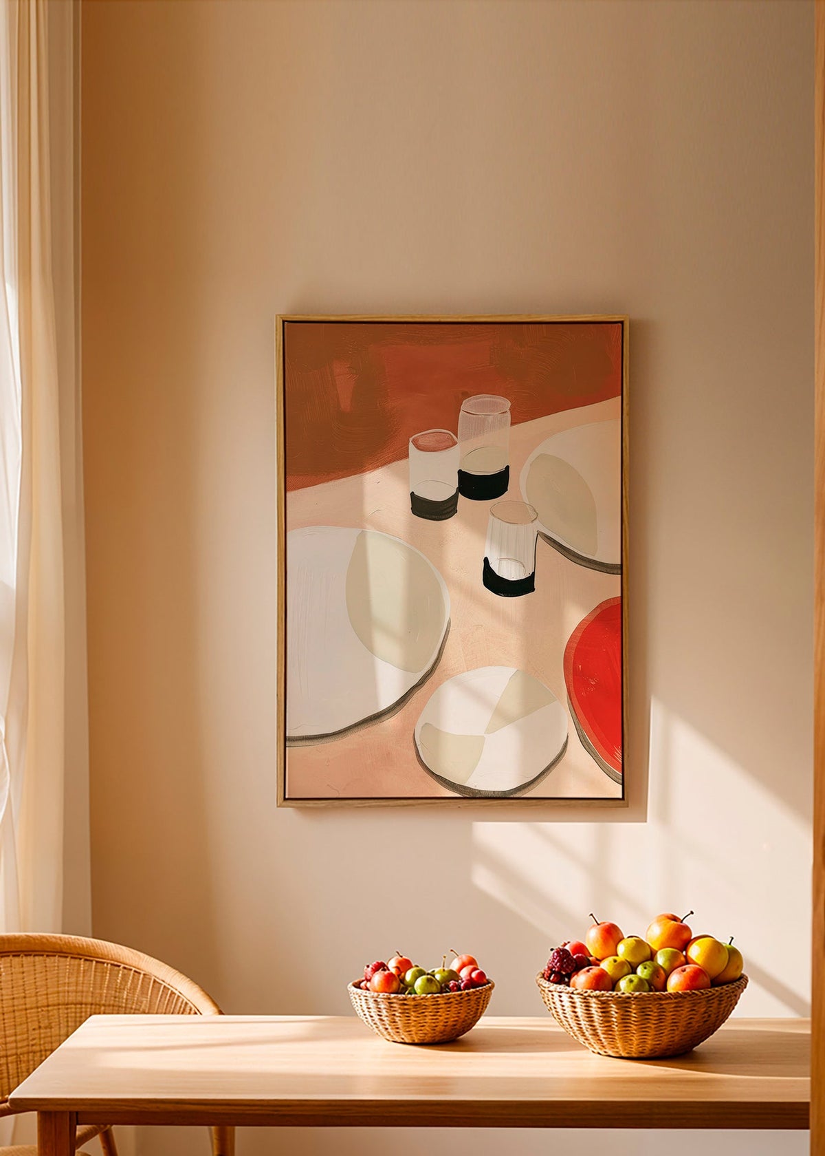 Cuadro de cocina minimalista con platos y vasos – Canvas1