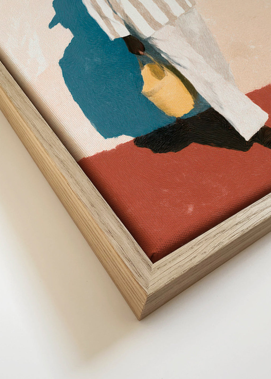 Cuadro minimalista con figura masculina y sombra alargada – Canvas detail